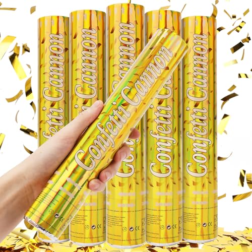Confetti Poppers [5 Pack] 12 Inch Gold Confetti Cannons | Perfect for Graduation New Years Eve Weddings Birthday Parties & All Celebrations | Gold Mylar Confetti for Festive Occasions