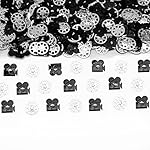 Werich camera Movie Night Party Confetti – 600 PCS Film Reel & Camera Foil Table Scatter Decorations Black and Silver Movie Theme Decor for Hollywood Awards, Cinema Birthday, Oscars Party Supplies