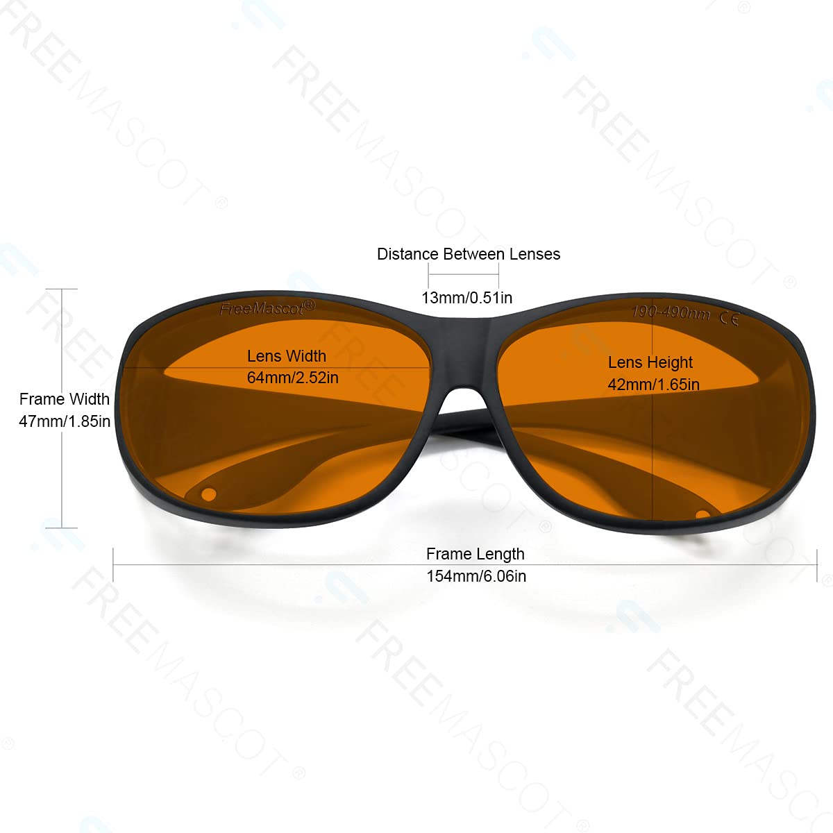 FREEMASCOT OD 6+ 190nm-490nm Wavelength UV light/Anti Blue Light Blocking Safety Glasses for 405nm, 445nm - Image 4