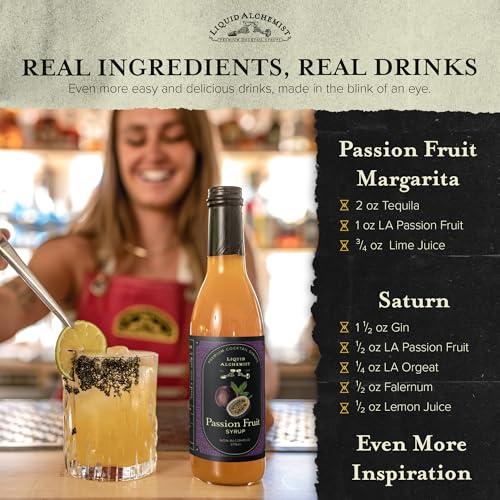 Image of Liquid Alchemist Passion Fruit Syrup for Cocktails - Real Ingredients Make our Passion Fruit Syrup for Drinks the Perfect Margarita Mix | Small Batch Non-GMO Vegan Drink Mixer | 25.4 Oz, Pack of 1