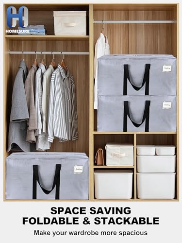 Image of HOMESURE Supports 200lbs Heavy Duty Moving Bags - Strong Zipper & Wrap-Around Handles - Water-Resistant Storage Totes, Durable Alternative to Moving Boxes - 8 Pack - Silver