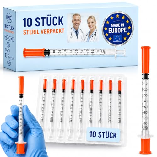 MedicalGut 1 ml 29G x 13 mm | 1 ml Spritzen mit fester Nadel steril einzeln verpackt klare Skala für präzise Flüssigkeitsdosierung Laborbedarf (10)