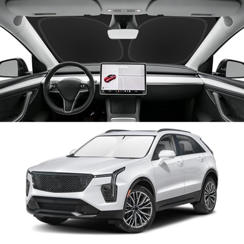 Image of Custom Fit Windshield Sun Shade for Cadillac XT4 2019-2025 | Blocks UV Rays and Sun Heat, Helps Reduce Interior Temperature, Protects Dashboard from Fading, Folds Easily for Storage