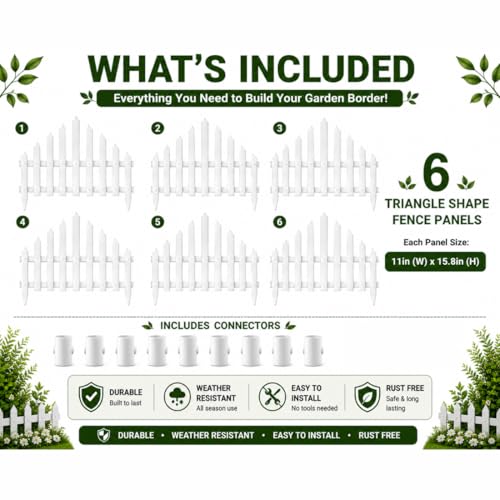 Image of TASMAX Plastic Fence for Garden Edging Border Fencing for Garden Fence Outdoor Resistant PVC Garden Fence Decorative - Flower Bed Fencing for Pathway, Yard, Lawn Waterproof (Pack 6)
