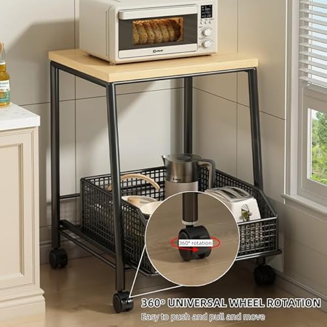 Kitchen Microwave Cart with Storage Basket,Small Microwave Stand for Kitchen, Office,Bedroom & Living Room, Freestanding Shelf with No Wheels,Easy Assembly,Espresso White Small-7PRVprXz