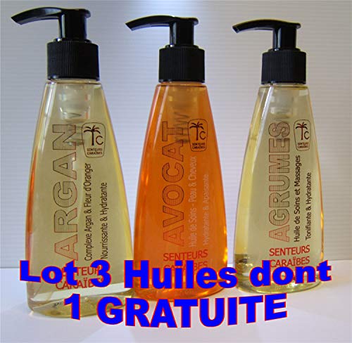 Huiles de soins naturelles Senteurs Caraïbes lot de 3 flacons hydratants