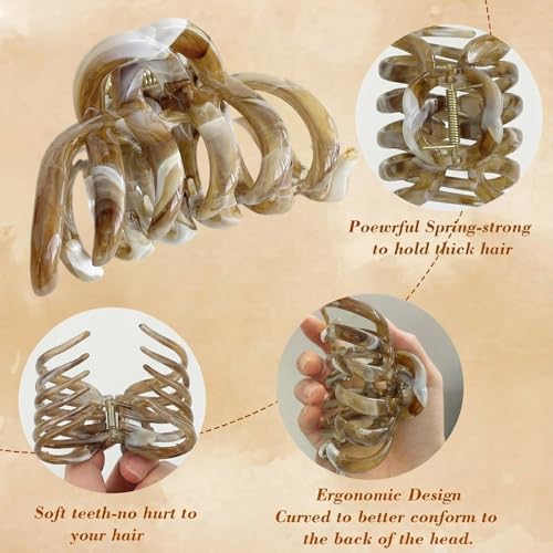 HORREX Claw Clip Vintage, Haarklammer Große, 9 CM Haarspangen Damen, Hair Clips, Trendiger Look, Gesundes Haar für Dünnes Dickes Haar, Haarstyling-Zubehör für Frauen Mädchen (Kaffeebraun)