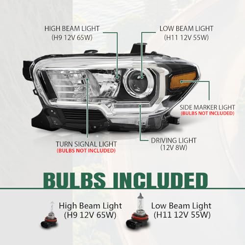 Image of GRAND ORANGE Headlight Assembly with LED Daytime Running Light Compatible with Toyota Tacoma 2016-2023, Left & Right Side Replacement Front Headlamp, 81150-04270 / TO2502244, Clear Lens Black Housing