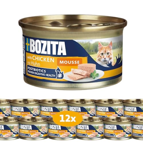 Bozita Mousse de Pollo – 12 x 85 g Comida húmeda para Gatos en Fina Textura de Mousse con Pollo, sin Cereales, sin azúcar añadido, con postbióticos para apoyar una microflora intestinal Saludable