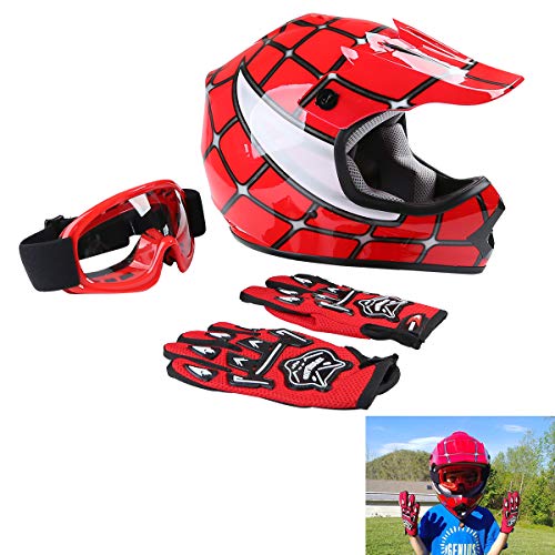 TCT-MOTORPARTS DOT Youth Kids Motorcycle Four Wheeler Riding Racing Helmet Motocross ATV Helmets Offroad Street Dirt Bike Go-Kart BMX MX Full Face Helmet Red Spider X-Large Size