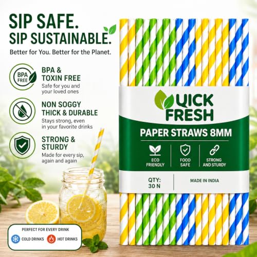 Image of Paper Straws Colour, 8mm, Pack of 30