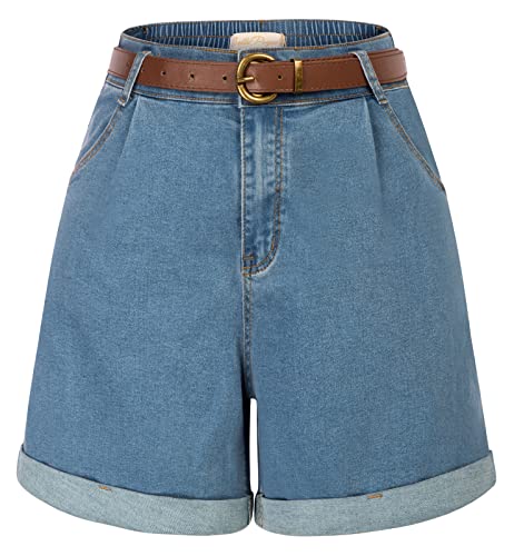 Belle Poque Women Demin Shorts High Waisted Wide Leg Jean Shorts with Pockets