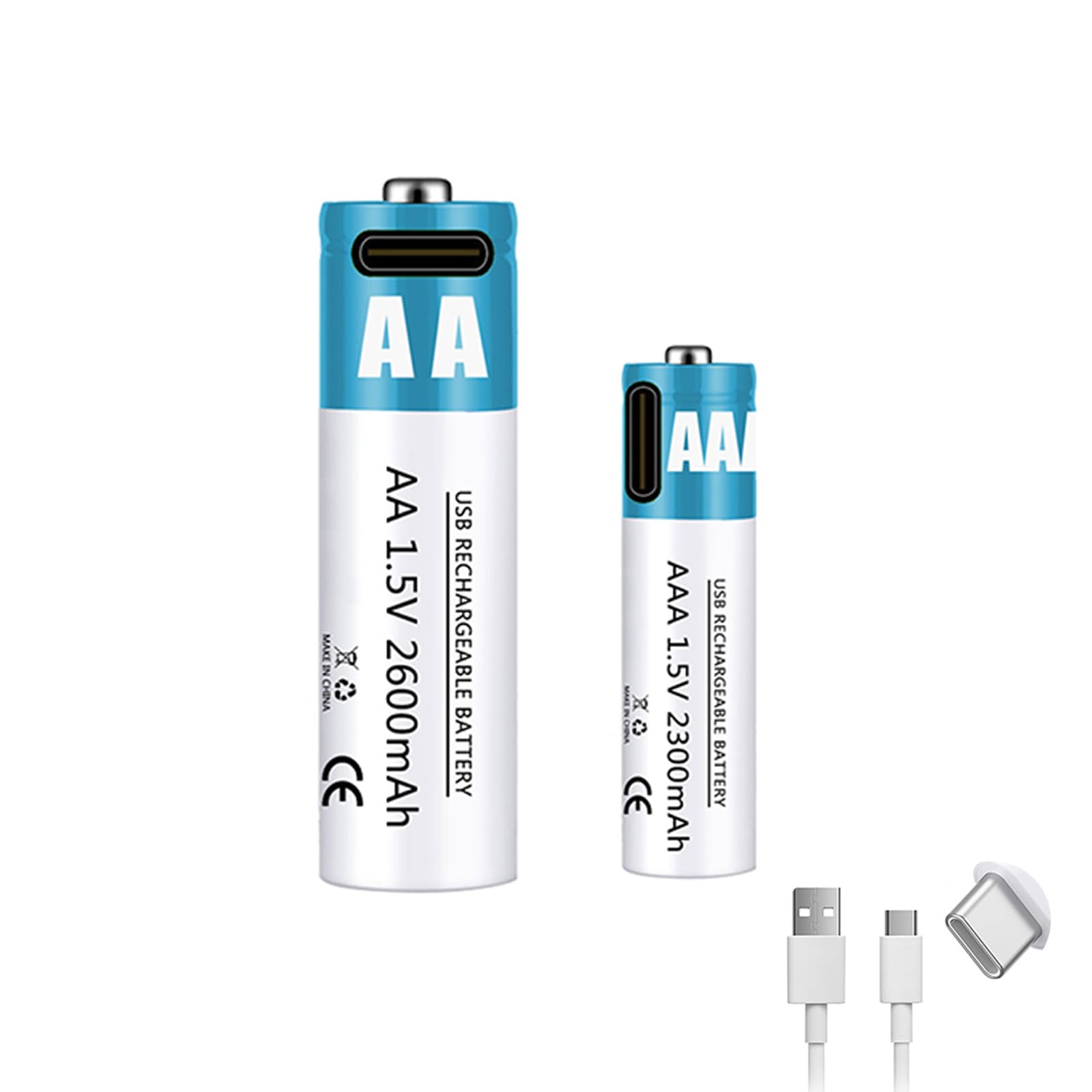 Baterías Recargables AA+AAA 1,5 V 2600 mAh + 2300 mAh batería de Iones de Litio de Alto Rendimiento Carga rápida USB-C (con Cable) para Juguetes/teclados,2600mah+2300mah,1pcs