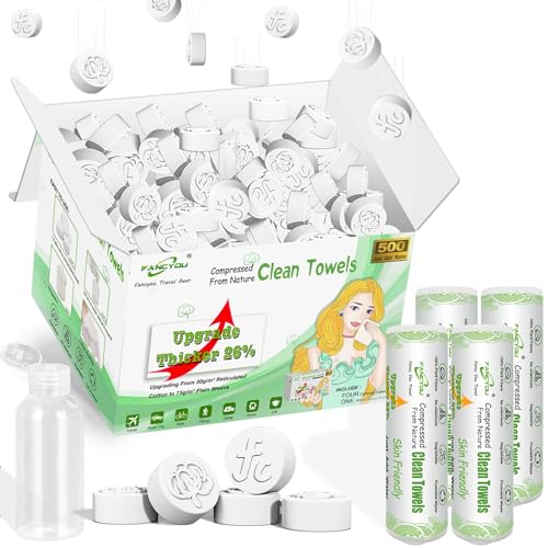 Fancyou Compressed Towel Tablets Bulk 500 Pcs with 4 Dispenser,