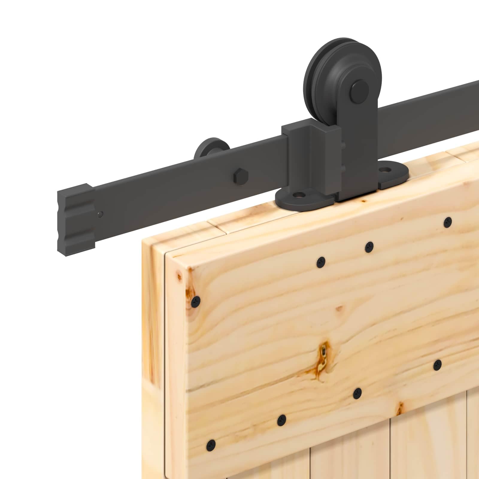 Puerta corredera Narvik natural y negra 85 x 210 cm | Madera de pino maciza, guía de acero, mecanismo superior, diseño que ahorra espacio, 27,76 kg
