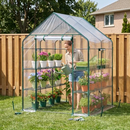 Image of Ohuhu Plastic Greenhouse for Outdoors: Portable Walk in Plant Green House with Improved Transparent PVC Cover, 3 Tiers 12 Shelves Stands Small Greenhouses Backyard Green Houses for Outside Heavy Duty