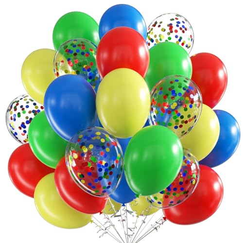 Lot de 60 ballons d'anniversaire riches et colorés - 30,5 cm - Bleu vert, rouge, jaune - Latex - Ballons à l'hélium - fête pour mariage, anniversaire,...
