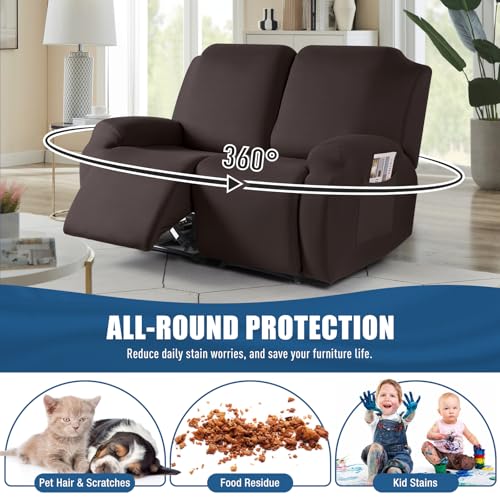 Image of TAOCOCO Recliner Loveseat Covers Stretch Sofa Covers for 2 Seat Large Reclining Couch, 2 Pieces Reclining Loveseat Covers Soft Washable Furniture Protector with Pocket (2 Seater Oversized, Coffee)