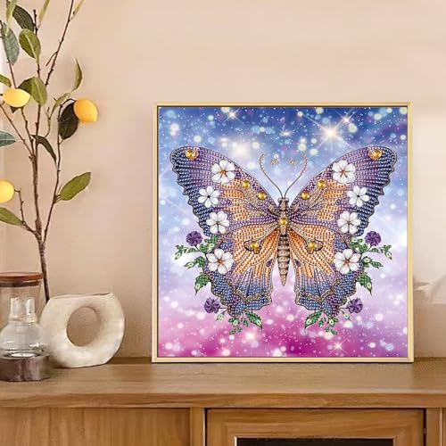 Image of AiYuanzsh 5D Butterfly Diamond Painting Kits for Adults, DIY Special Shape Diamond Art Kits for Beginners, Crystal Rhinestone Diamond Painting for Home Wall Decoration Gift, 12x12 Inch