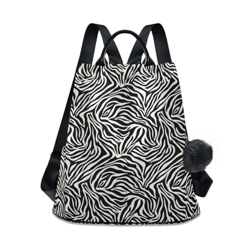 Sac à dos zébré noir et blanc avec poches latérales et zip arrière sécurisé