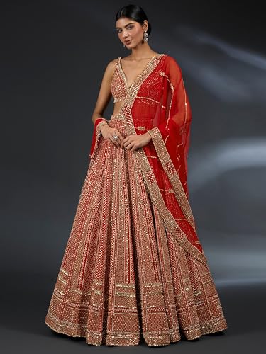 Image of TRENDMALLS Women's Satin Embroidery With Sequence Work Lehenga Choli Unstitch Blouse with Dupatta For Women (New-Bridal-Latest-Wedding-Sequence-Lehenga-Designer)