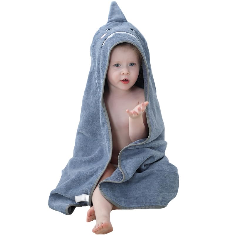 Image of MICHLEY Hooded Baby Towels Animal Baby 0-6 Years Bath Essentials for Boys Girls Gray Shark