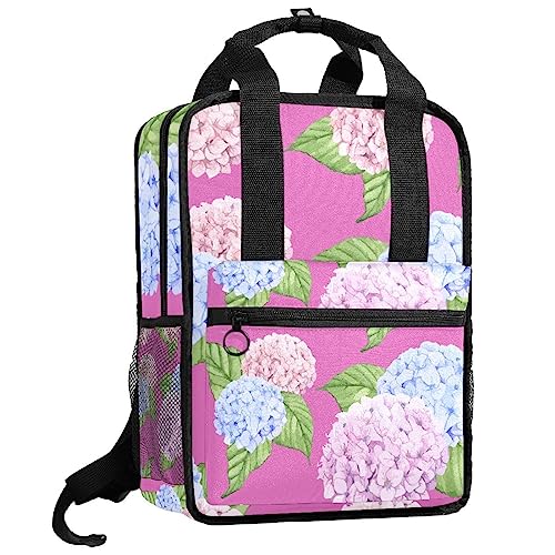 Sac à dos floral pour garçons et filles - Cartable hortensia multicolore 35cm