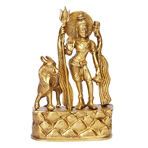 Kartique Ottone Signore Shiva In Piedi con Nandi Statua per la Decorazione Domestica Decorativo Showpiece Altezza 6.75 Pollici Colore Oro Taglia Piccola