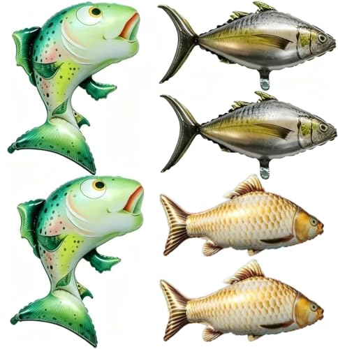 TUJKGBA 6 Pcs Fish Balloons 35 Inch Foil Realistic Carp Tuna Salmon Balloons Ocean Under the Sea Party Balloons for Fishing Party Decorations Underwater Theme Party Pool Party Supplies