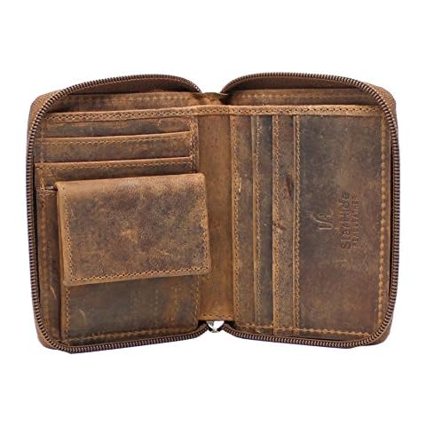 STARHIDE Mens RFID Blocking Full Zip Around Distressed Hunter Leather Coin Pocket Wallet 720 (Brown) Cover