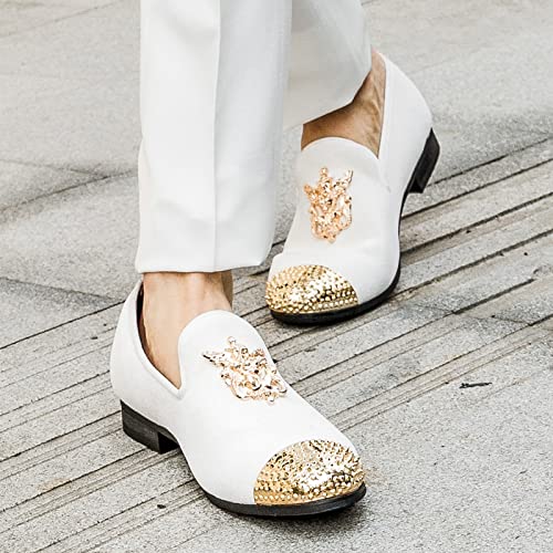 Image of Meijiana Mens Velvet Loafers Dress Shoes with Metal Embellishments Party Luxury Loafer Shoes