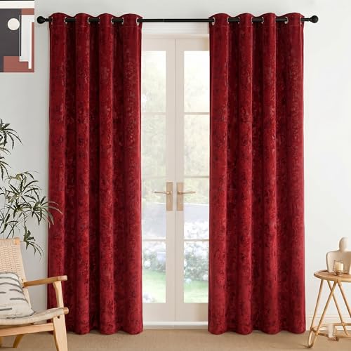 Image of IVAZA Premium Velvet Burnout Pattern 70% Blackout Opaque Curtains - Thermal Insulated, Heavy Blackout Opaques, Room Darkening Curtain for Door 8 Feet Pack of 2 Maroon Burnout
