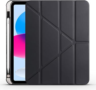 Kilifplus Apple iPad 11th Generation 2025 (A16) Compatible Case Tri Folding Silicone Pen Compartment Foldable Stand PU Leather Soft Cover with Tablet Case [Smart Cover, Sleep Mode], Black