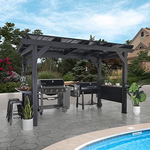 Backyard-Discovery-Rockport-XL-12-x-6-Galvanized-Steel-BBQ-Grill-Gazebo-Pavilion-with-Hardtop-Steel-Roof-Bar-Tops-Powerport-Snow-Support-Wind-Resistance-Cook-Station-for-Outdoor-Patio-or-Deck Backyard Discovery Rockport XL 12 x 6 Galvanized Steel BBQ Grill Gazebo Pavilion with Hardtop Steel Roof Bar Tops Powerport Snow Support Wind Resistance Cook Station for Outdoor Patio or Deck