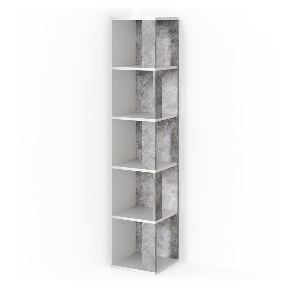 Vicco Étagère d'angle Lio, Béton, 33.3x162.2cm, pour Le Rangement de Livres et d’Objets déco dans Les Coins de la pièce