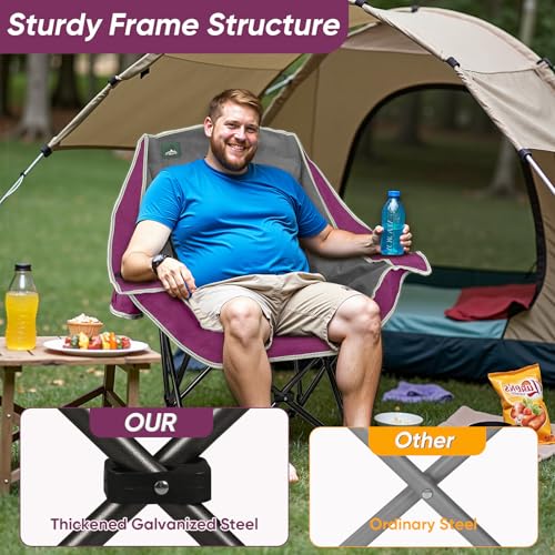Northroad 2 Pack Sillas de Camping Sobredimensionadas, Silla Plegable Almohadillada para Exterior con Porta Vasos y Bolsa de Transporte, Capacidad 300 lbs, Gris y Púrpura miniatura 3