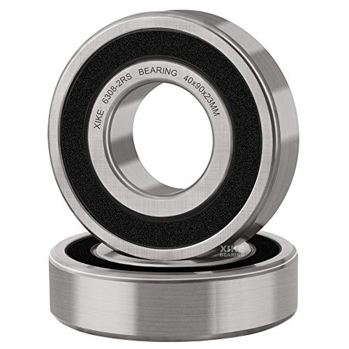 XiKe 2 Pcs 6308-2RS Double Rubber Seal Bearings 40x90x23mm, Pre-Lubricated and Stable Performance and Cost Effective, Deep Groove Ball Bearings.