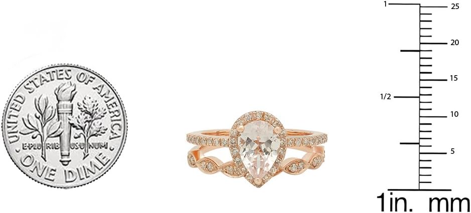 Dazzlingrock Collection 9x6mm Pear Shape Center Stone & Round White Natural Diamond Halo Wedding Ring Set for Women in 14K Rose Real Solid Gold