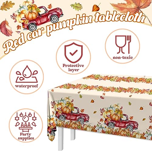 Image of Fall Tablecloth, 3 Pcs Thanksgiving Tablecloths, Pumpkin Rectangle Fall Plastic Tablecloth,Maple Leaf Pumpkin Table Cover for Fall Themed Thanksgiving Party Supplies, 108 x 180 cm