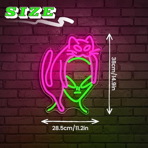 Image of Alien Cat Neon Sign,Dimmable LED Neon Signs for Wall Decor,USB Powered Alien Neon Light for Bedroom, Game Room, Bar,Aesthetic Alien Cat Lover Decor
