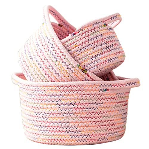 ZXCFTG Cesta pequeña de cuerda de algodón tejida, bonita bandeja redonda Montessori decorativa de fieltro poco profunda para organizar estantes, decoración blanca