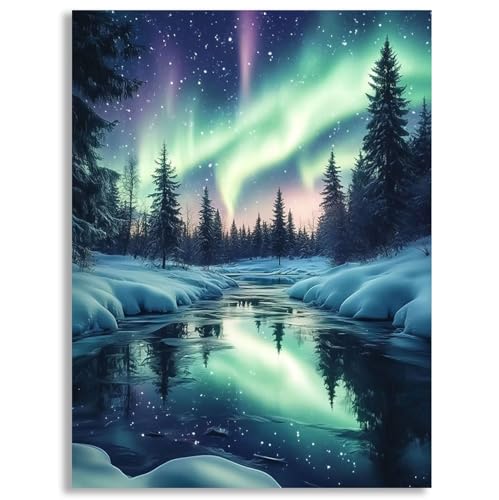 Pintura de diamantes 5D de la aurora boreal para relajarte decorando tu salón este invierno