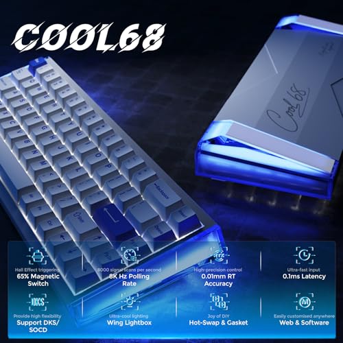 Image of DAREU COOL68 65% Hall Effect Magnetic Switch Gaming Keyboard with 8000Hz Polling Rate,Rapid Trigger,Adjustable Actuation,0.1ms Latency,SOCD,Gasket Mount,PBT keaycaps,Hot swappable,RGB Light