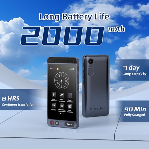 Übersetzer Sprachübersetzer Gerät, 142 Sprachen AI Übersetzungsgerät mit 2000mA Akku, Unterstützt WLAN, Hotspot, Offline-Übersetzung, Foto & Sofortige Zwei Wege-Übersetzung, für Reisen Business
