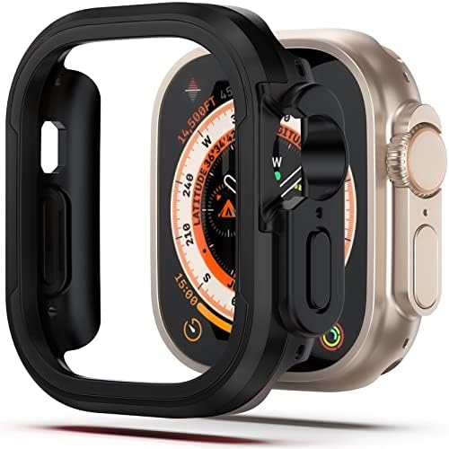 NINKI Compatible Aluminum Bumper Case 49mm Apple Watch Ultra Case 49mm Metal Cover,Shockproof & Anti-Scratch Apple Watch Ultra Case 49mm TPU Frame Protective Case for Apple Watch Ultra 49mm Case Black