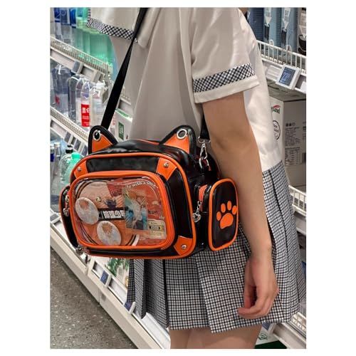Cat Ita Bag Pins Display Backpack for Girls Single Shoulder Bag Purse with Insert for School Comic Con (orange black PU)2