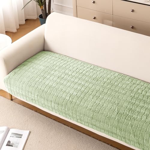 Image of HOKIPO 'Plush Haven' Premium Sofa Mat for 1 /2 /3 Seater & L Shape Sofa. Make Your Own Sofa Cover Set, Anti-Slip Mat Length 90(D) X 240(L) cm, Pastel Green (AR-6288-GRN)