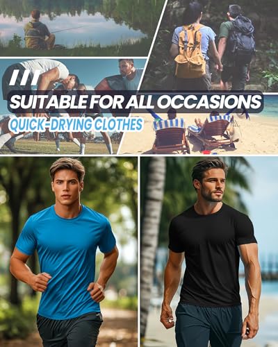 Ficerd 3 Pack Men's Big and Tall Rash Guard Shirts UPF 50+ Short Sleeve Sun Protection Quick Dry Swim T Shirts3