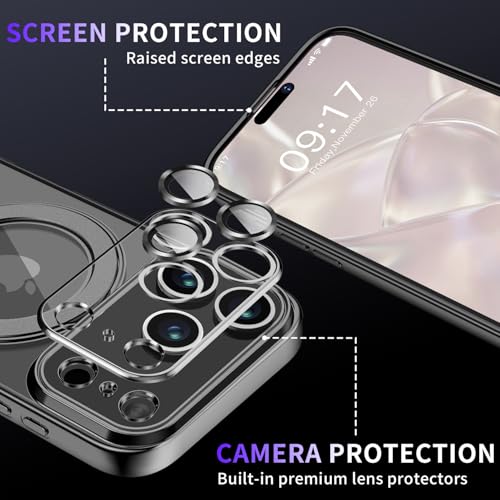 Image of Magnetic for iPhone 17 Pro Case with Invisible Stand[Compatible with MagSafe][Full Camera Lens Protector][Military Drop Protection] Shockproof Not Yellowing Clear Slim Soft for Women Men