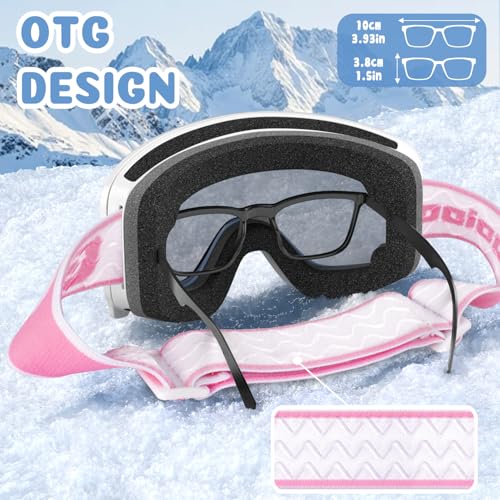 COOLOO Kids Ski Goggles, Kids Snowboard Goggles OTG Replaceable Lens Anti Fog & UV Protection Snow Goggles for Ages 3-14 - Thumbnail 6